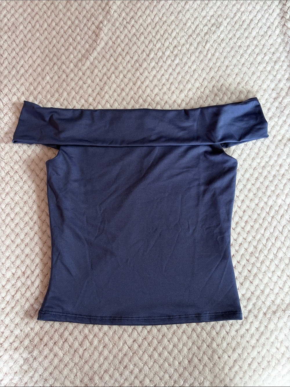 Navy Off-Shoulder Fold-Over Crop Top